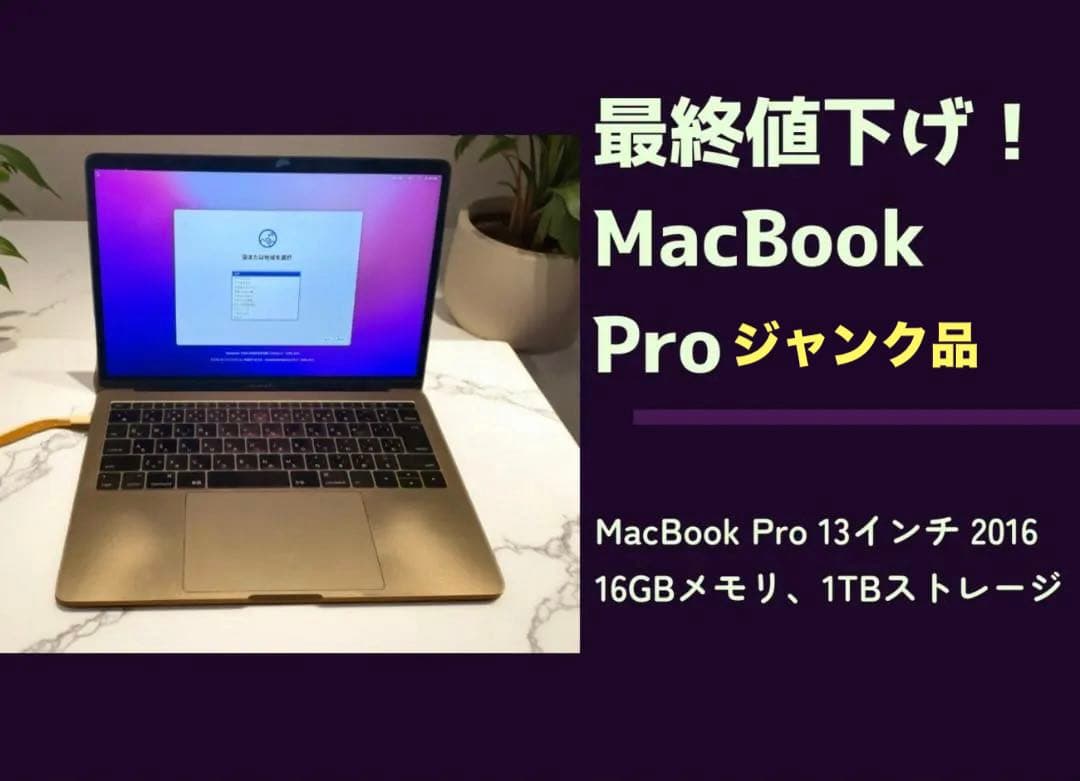 【ジャンク】MacBook Pro 13インチ 2016 16GB SSD1TB