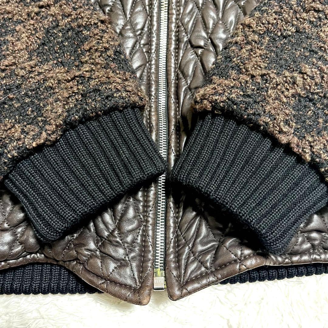 ✨希少✨PETER BROWN レザージャケット 切り替え ニット カシミヤ混