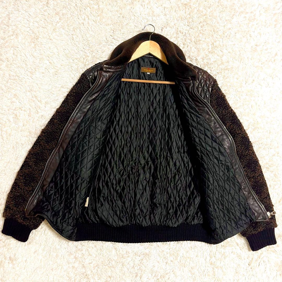 ✨希少✨PETER BROWN レザージャケット 切り替え ニット カシミヤ混