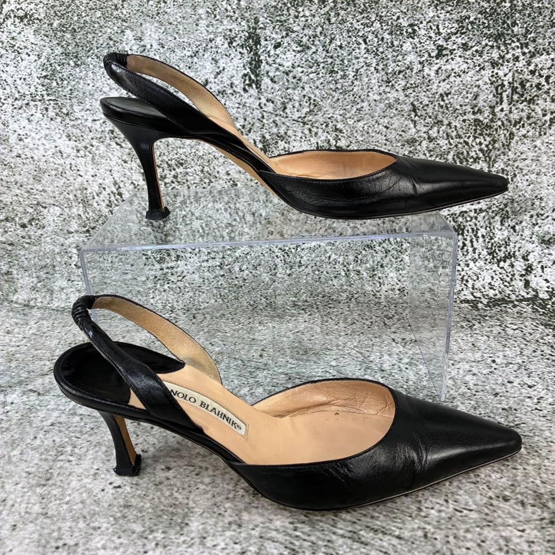 マノロブラニク ミュール ブラック レザー