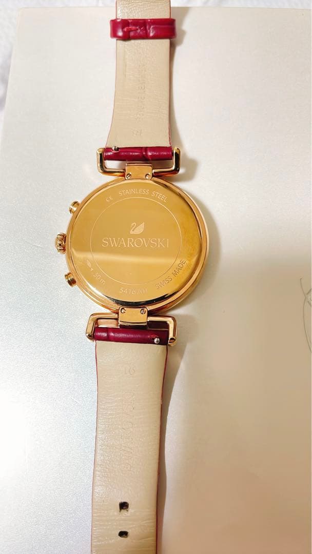 【美品】スワロフスキー 腕時計 レディース 赤 エラ ジャーニー ルビー 箱付き