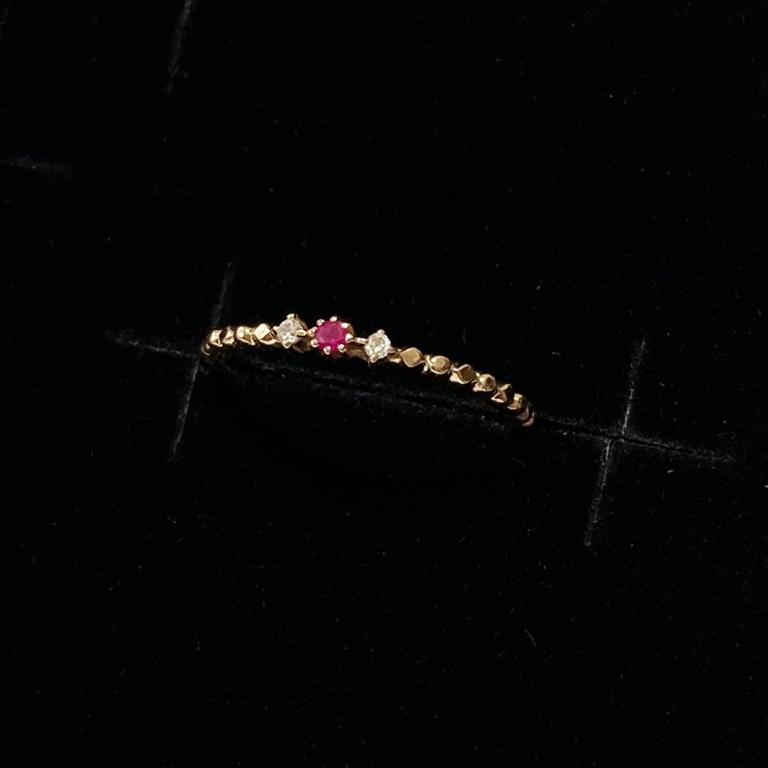 【Jouete】K10YG ルビー×ダイヤ ウェーブ ピンキーリング 3号 ✨