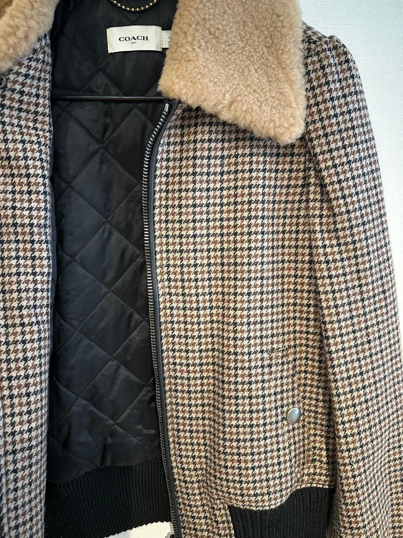 COACH チェック柄 ボア付き ジャケット