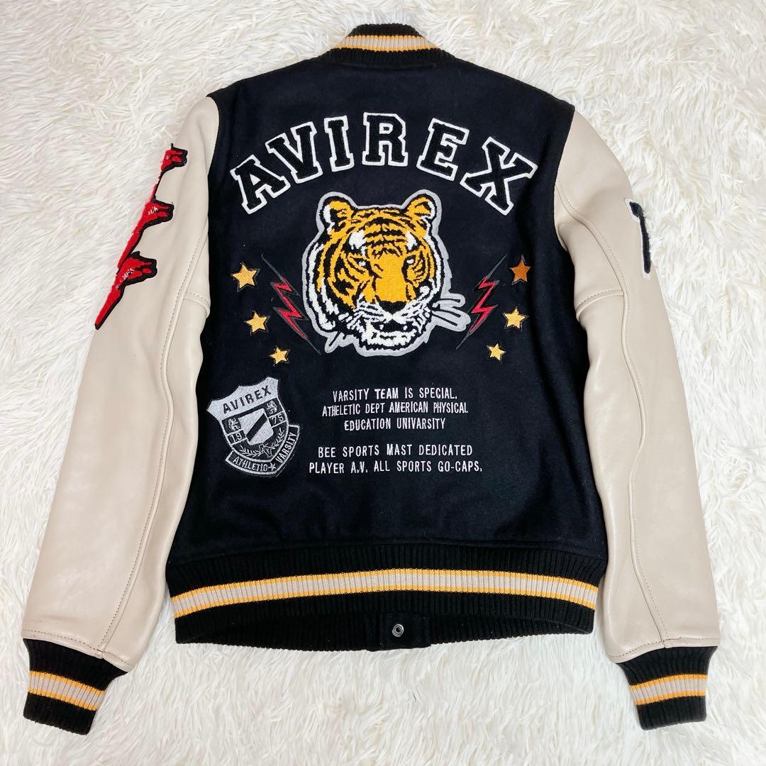 AVIREX スタジャン　レザー　羊革　ワッペン　刺繍　トラ　タイガー