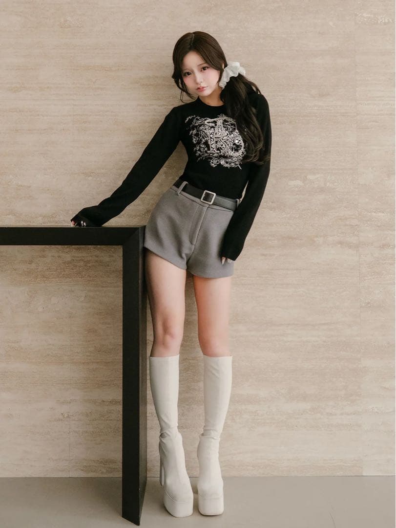 Darich ダーリッチ DRビジューフラワーリブニットトップス ブラック