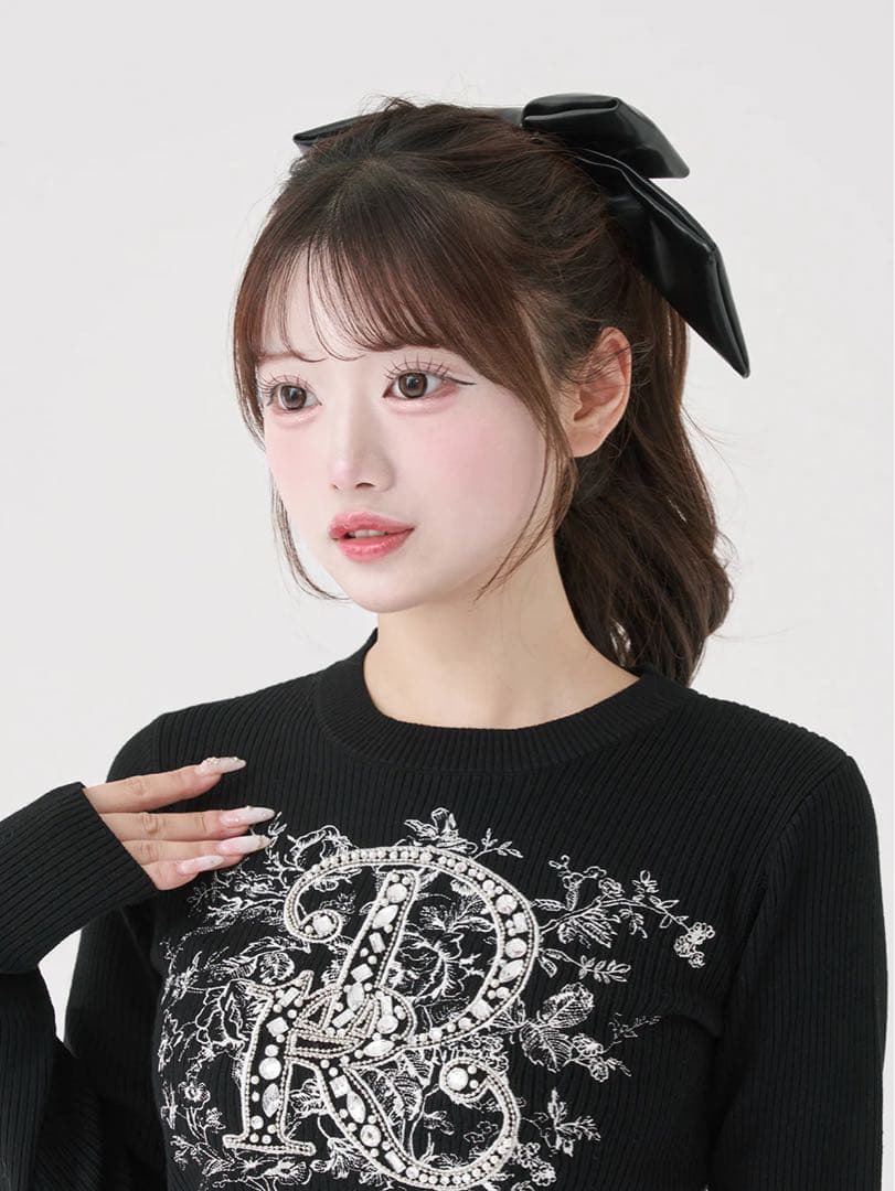 Darich ダーリッチ DRビジューフラワーリブニットトップス ブラック