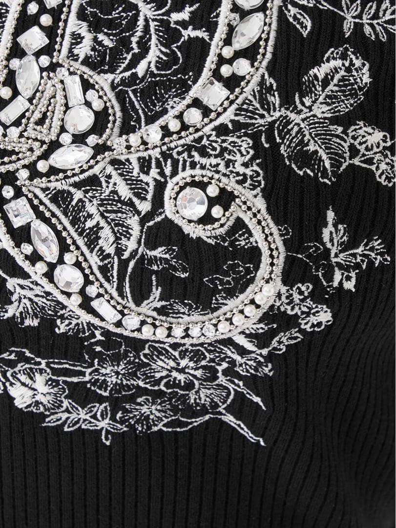 Darich ダーリッチ DRビジューフラワーリブニットトップス ブラック