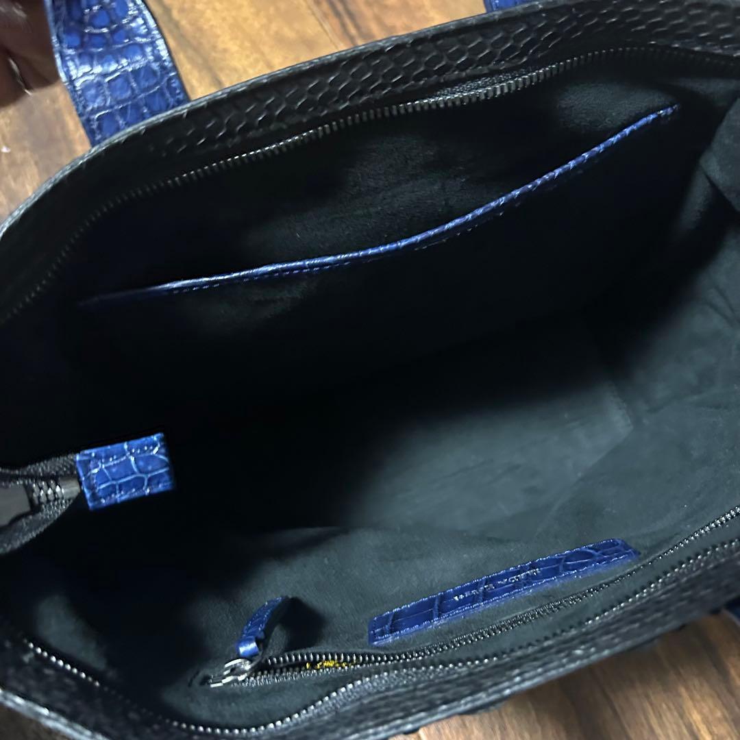 池田工芸　藍染クロコダイル×純黒パイソン　ゴルフトート