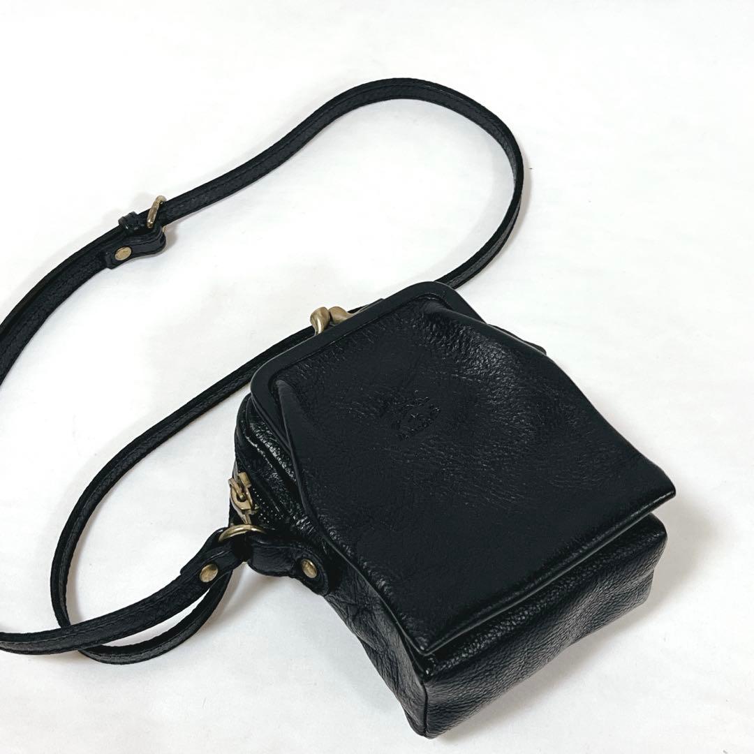 【希少】イルビゾンテ　ミニショルダー ボディバッグ　がま口　斜め掛け　レザー　黒