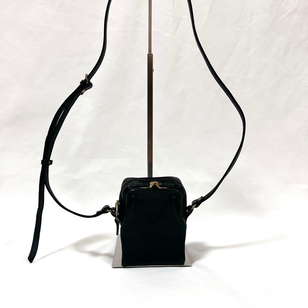 【希少】イルビゾンテ　ミニショルダー ボディバッグ　がま口　斜め掛け　レザー　黒