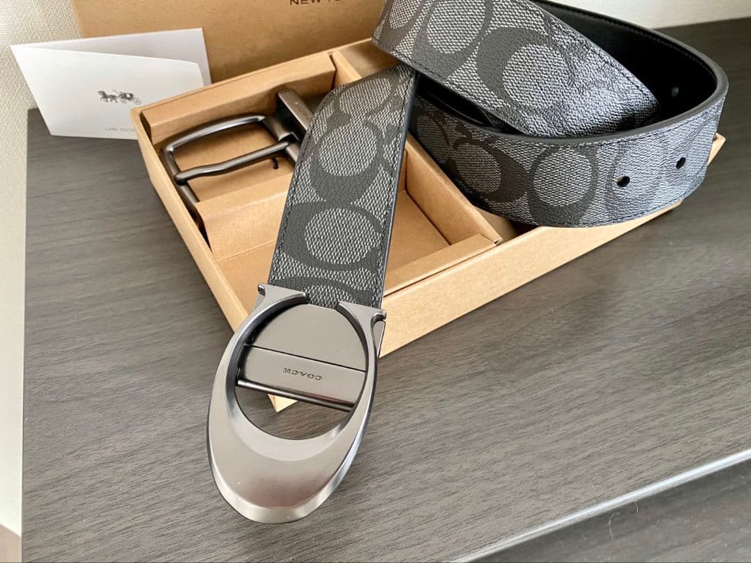 限定SALE♪コーチ　新品　リバーシブル　シグネチャー　ガンメタルバックルセット