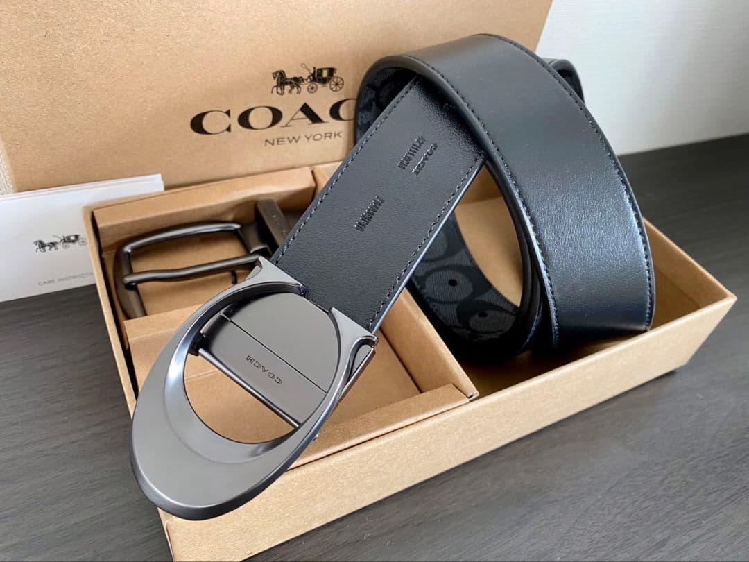 限定SALE♪コーチ　新品　リバーシブル　シグネチャー　ガンメタルバックルセット