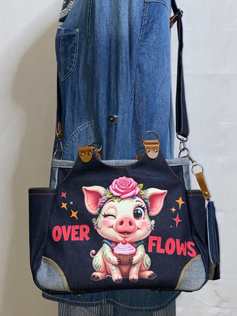岡山デニム☆ブタさん☆カエル☆リュック対応☆4wayあおりバッグ