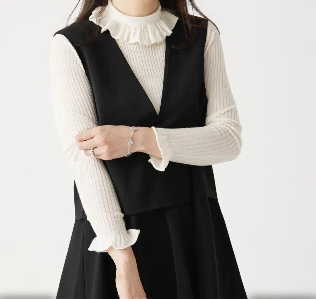 シーマリー cccmalie 美品 カシミヤシルクフリルタートルニット ネイビー