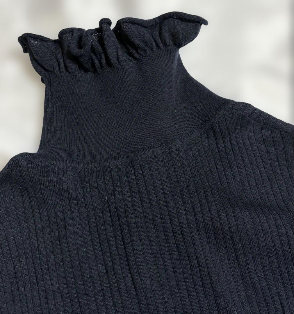 シーマリー cccmalie 美品 カシミヤシルクフリルタートルニット ネイビー
