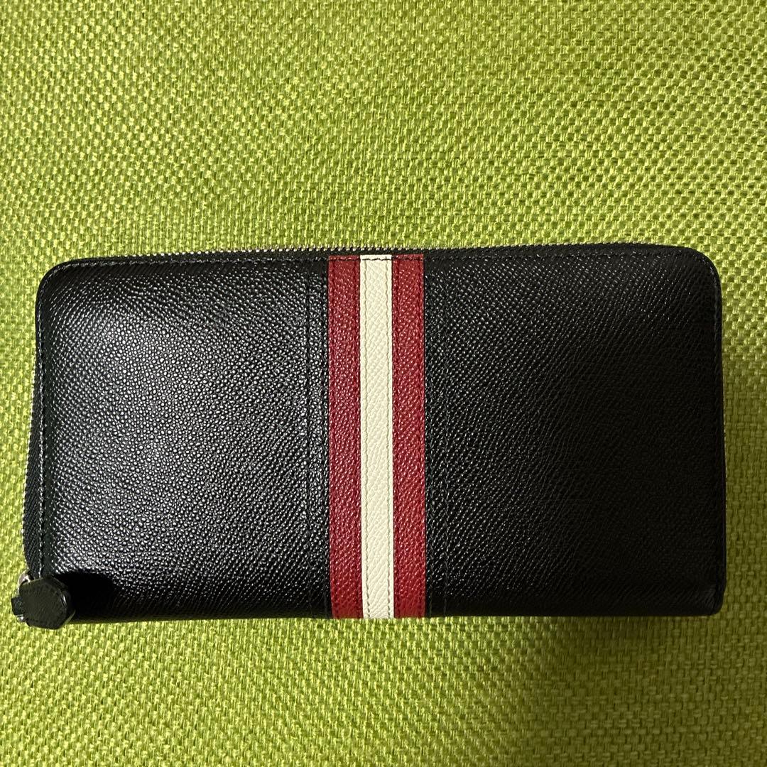 BALLY 長財布 黒/赤/白 ストライプ