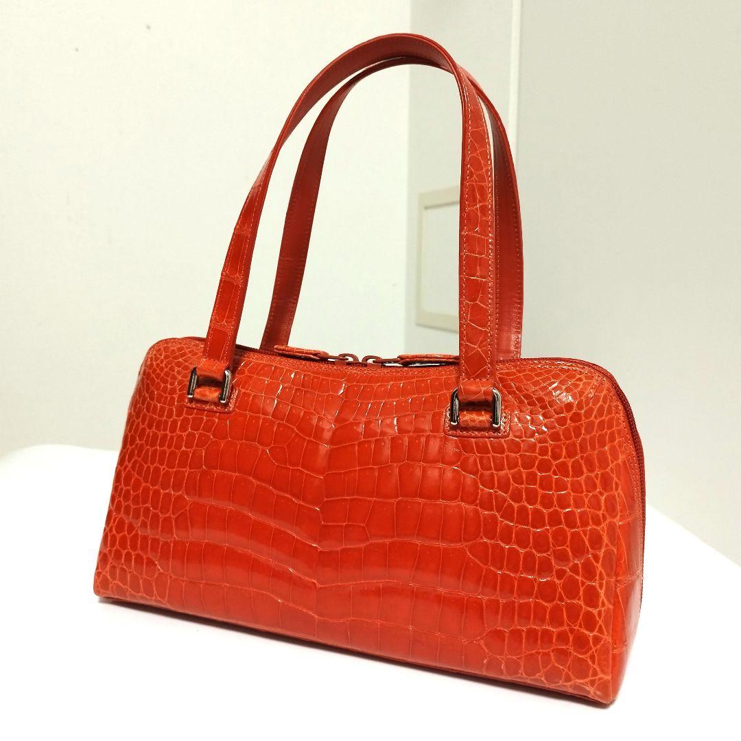 ほぼ未使用☆　JRA認定　シャイニー　クロコダイル　ハンドバッグ　ボストンバッグ