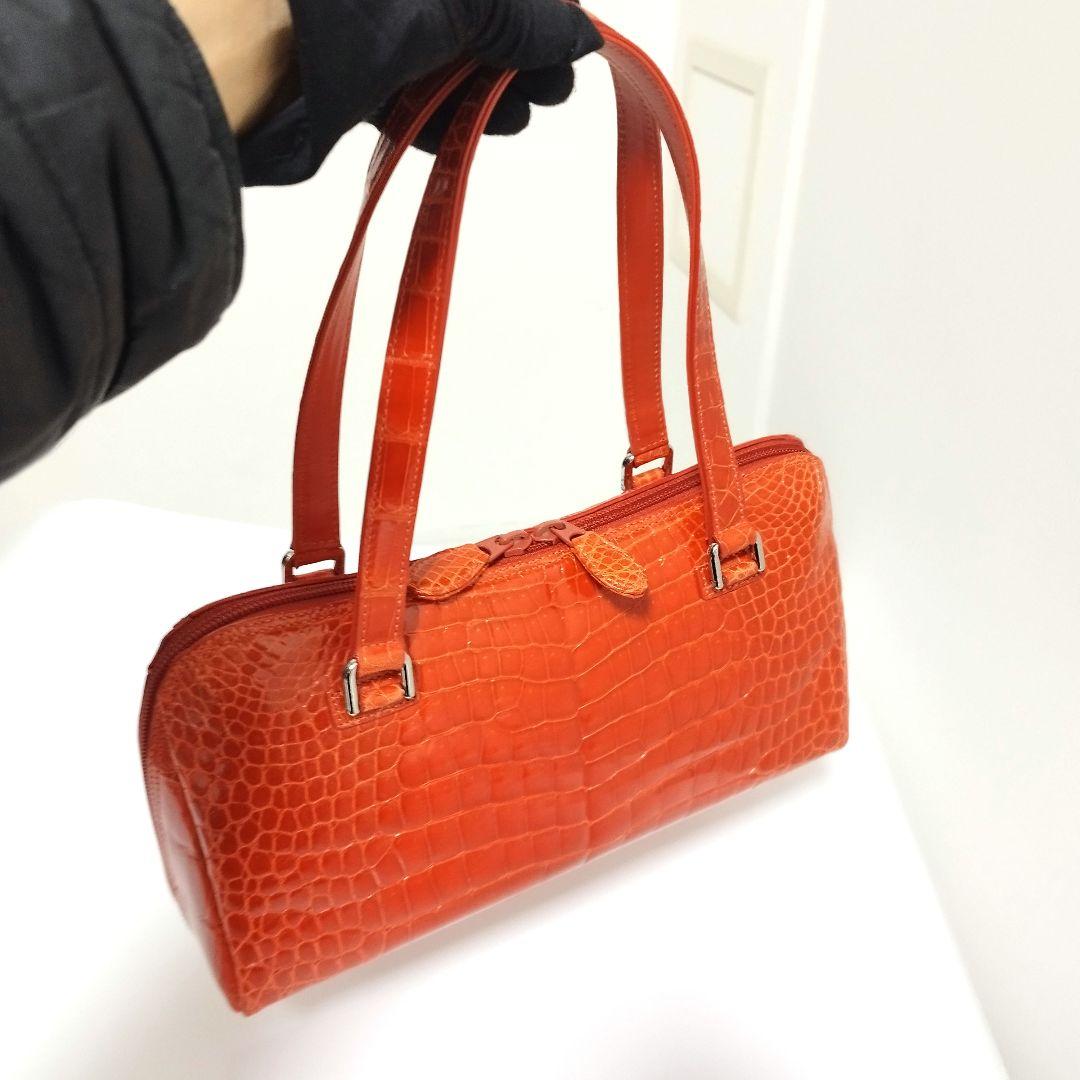 ほぼ未使用☆　JRA認定　シャイニー　クロコダイル　ハンドバッグ　ボストンバッグ