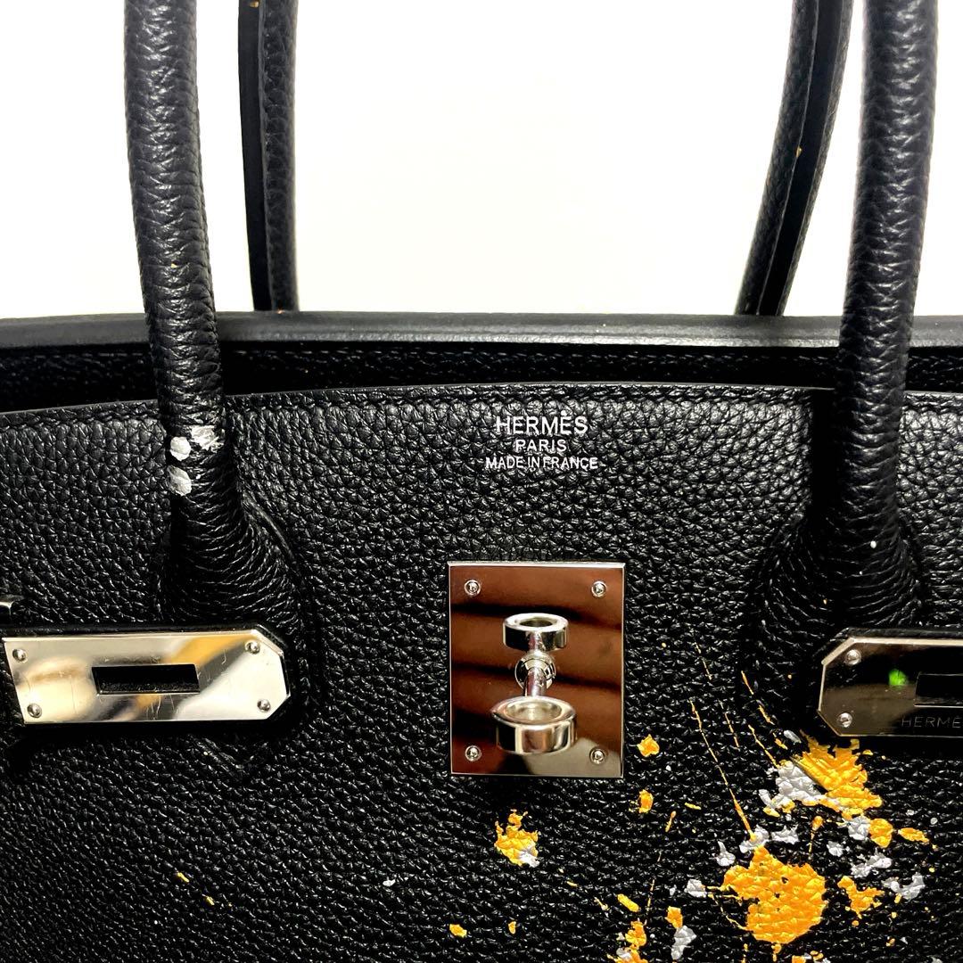 m*☆様 現品限り1点のみ。世界に1つ！バーキン30 本革トゴ　ブラック　シルバ