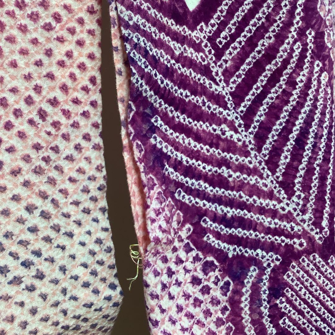 【彦兵衛mini】人気！伝統工芸品・有松絞り浴衣〜ピンク・すみれ色に孔雀の羽〜