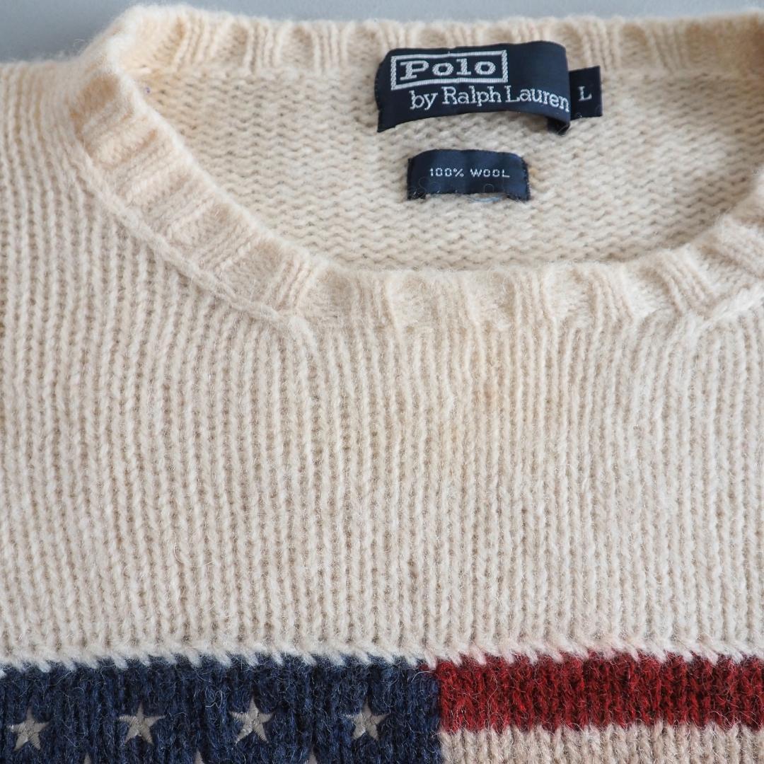 ラルフローレン　ウール１００％　ニット　セーター　アイボリー　星条旗