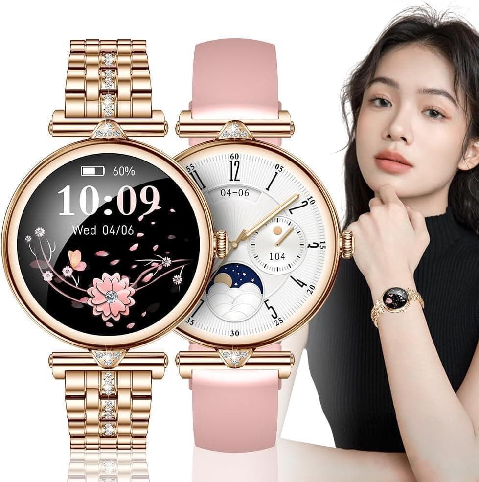 ❤スマートウォッチ レディース AMOLEDディスプレイ 通話 替えベルト付き