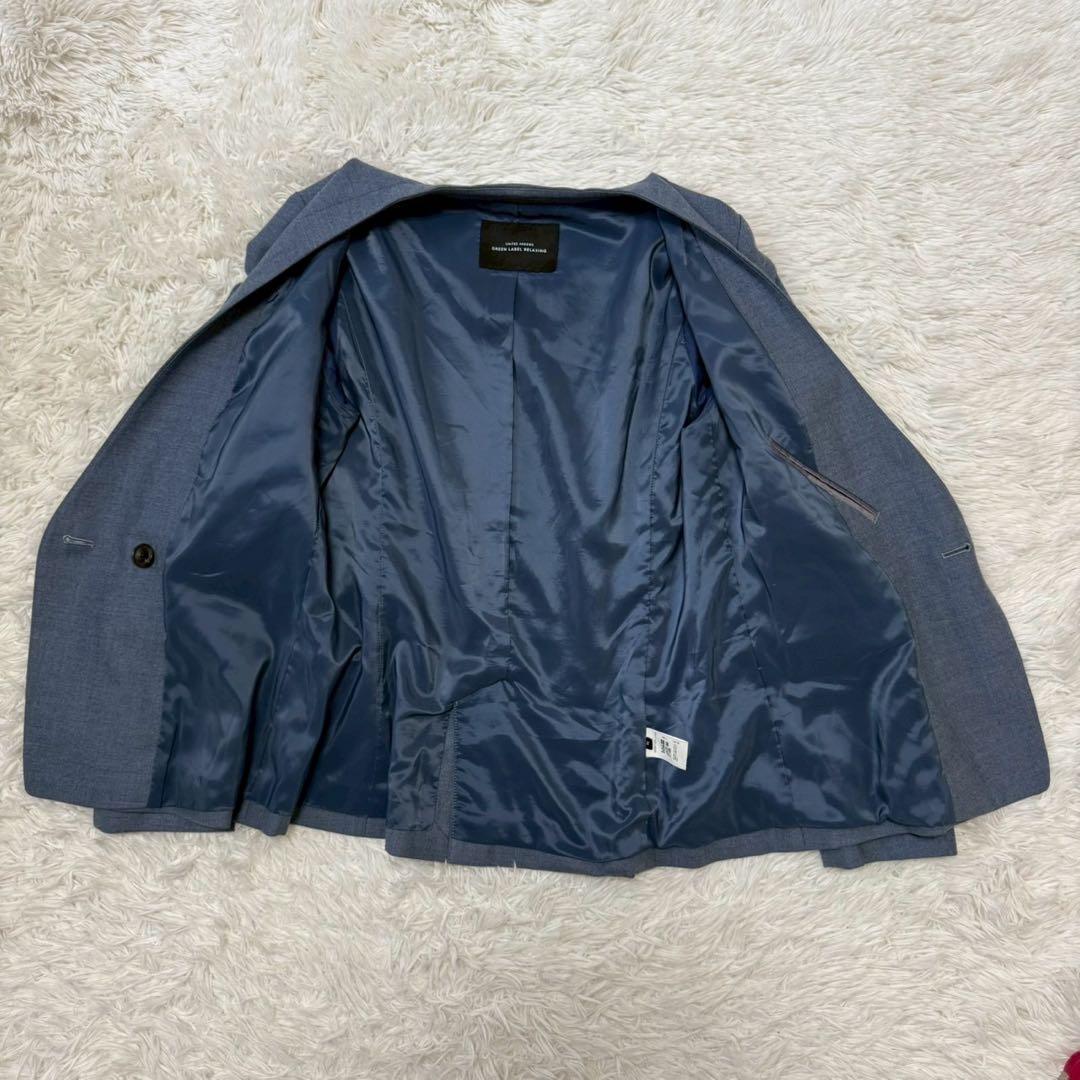 ✨美品/L✨グリーンレーベルリラクシング パンツスーツ ダブル ノーカラー 青