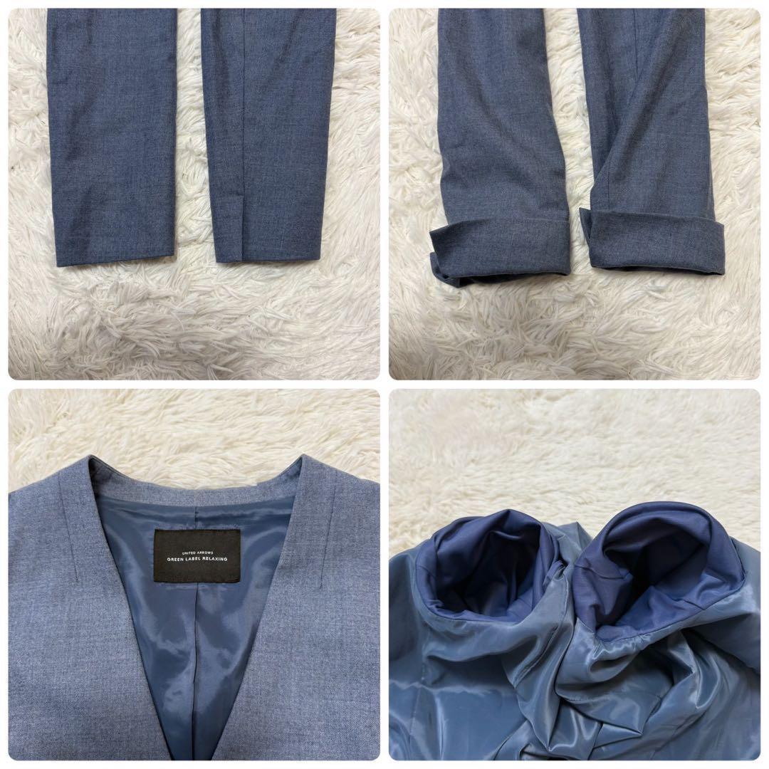 ✨美品/L✨グリーンレーベルリラクシング パンツスーツ ダブル ノーカラー 青