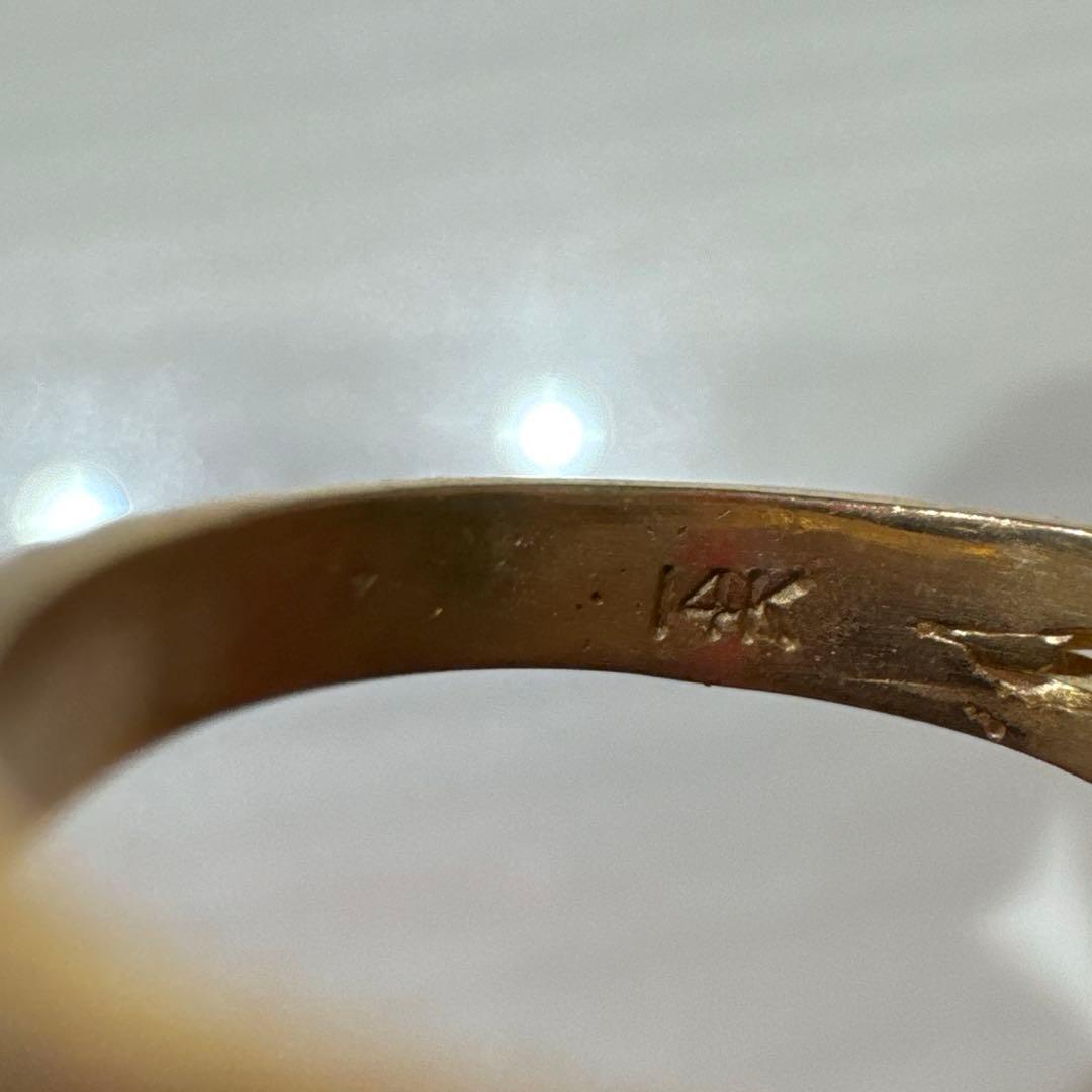 14K 刻印ヴィンテージ調 グリーンストーン リング