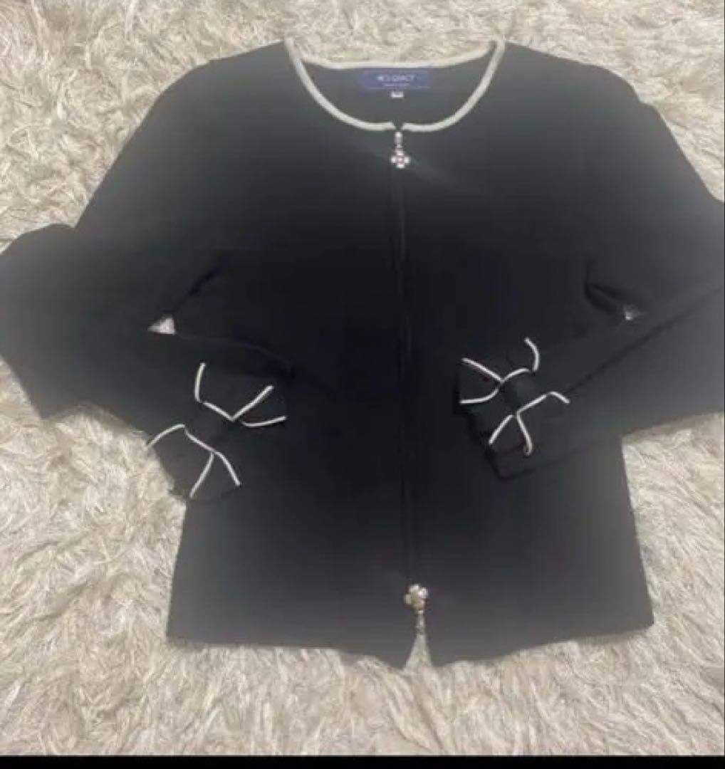 M'S GRACY 黒 長袖カーディガン リボン付き