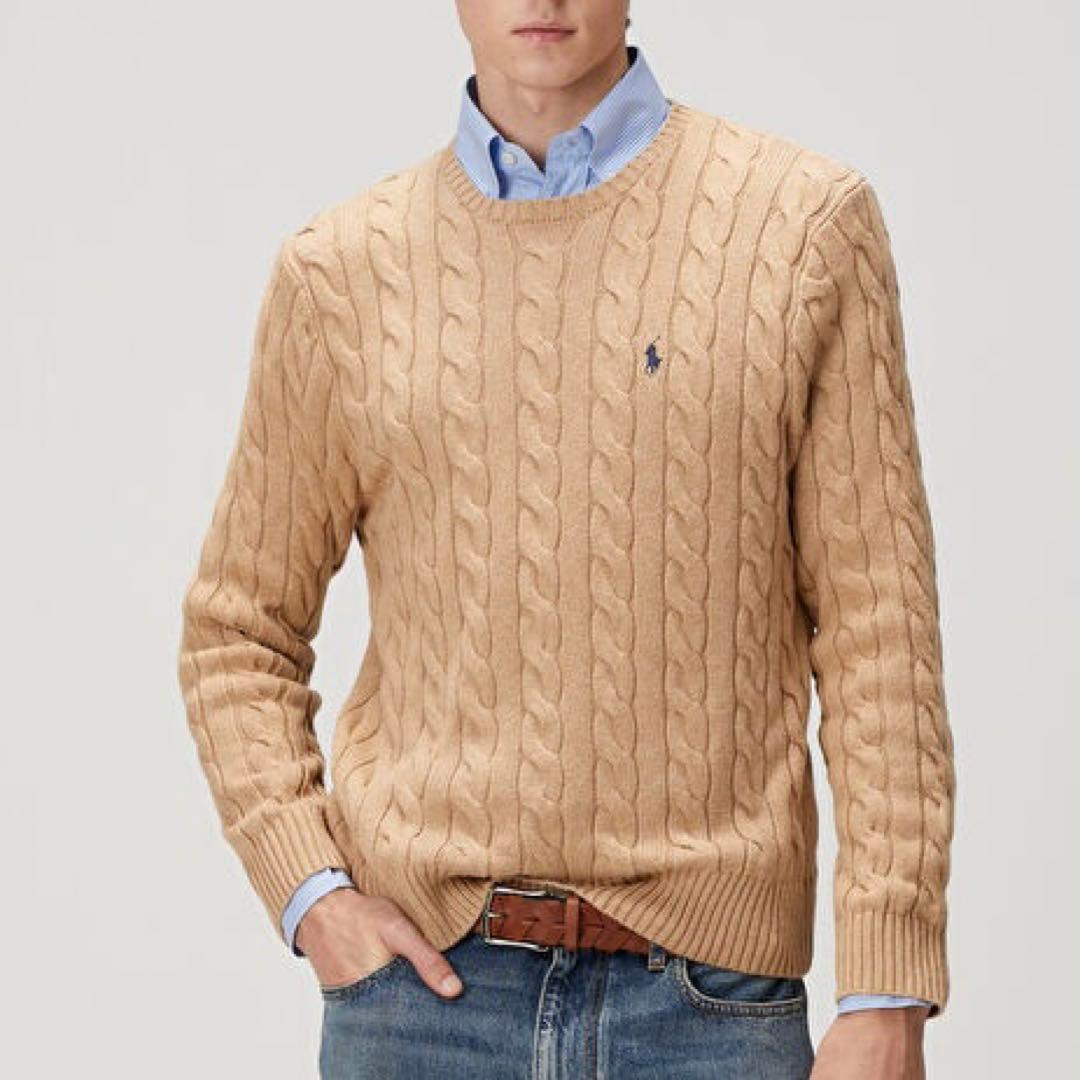 【新品正規品】ポロラルフローレン メンズケーブルニット キャメルＳベージュ人気色