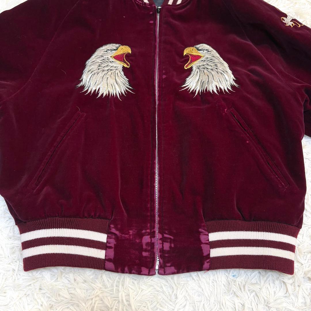 【良品】LONDON F.B. スカジャン 鷹　龍　ベロア 別珍 ボルドー M