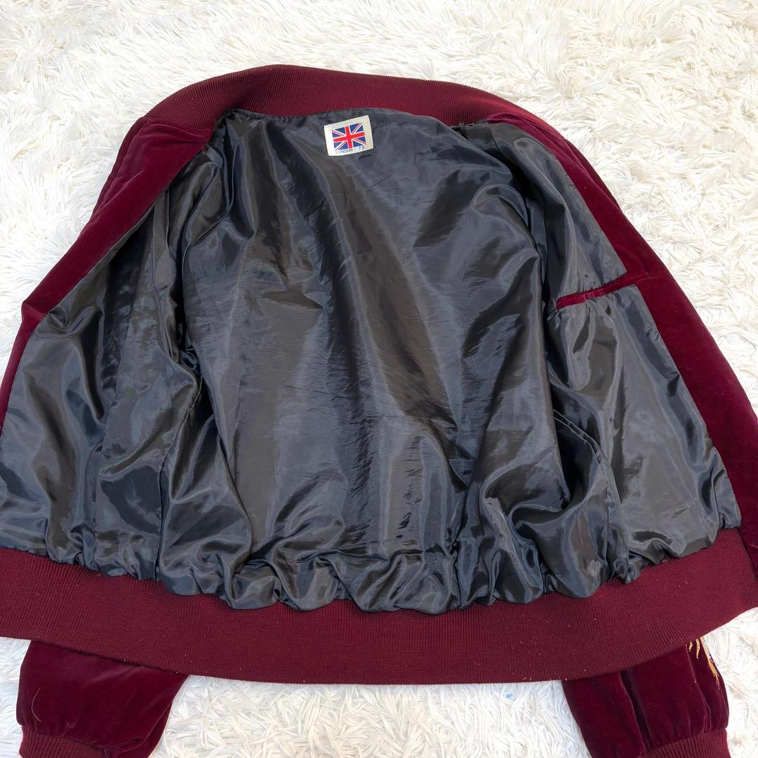 【良品】LONDON F.B. スカジャン 鷹　龍　ベロア 別珍 ボルドー M