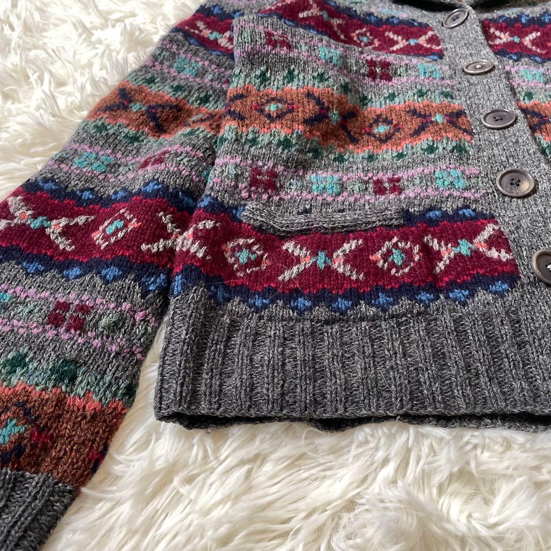 ラルフローレン カシミヤ混 ウール フェアアイル柄 ニット カーディガン M