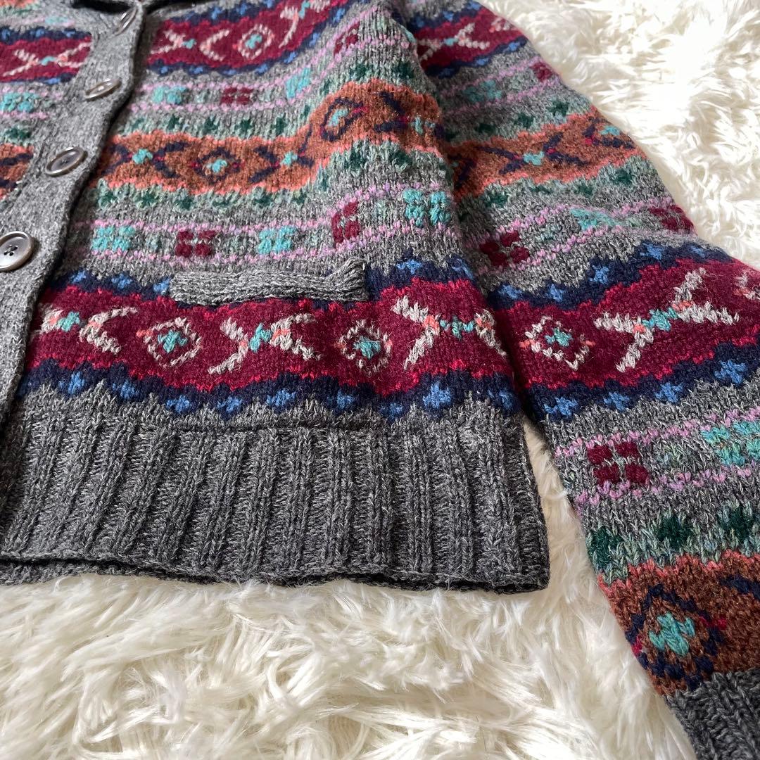 ラルフローレン カシミヤ混 ウール フェアアイル柄 ニット カーディガン M