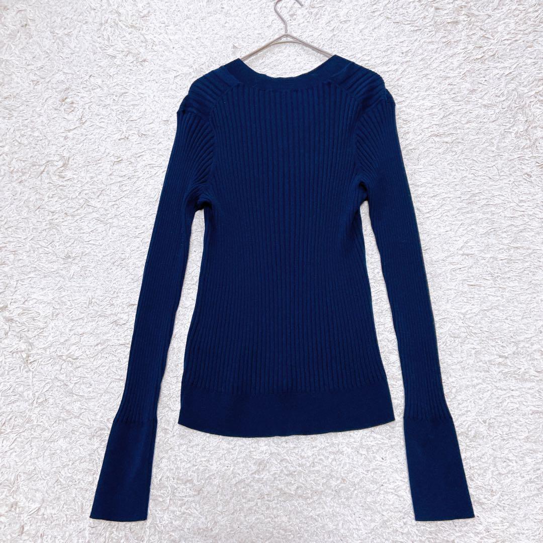 現行　ヴェルメイユ パー イエナ　リブＶネックニット　イタリアシ　ネイビー