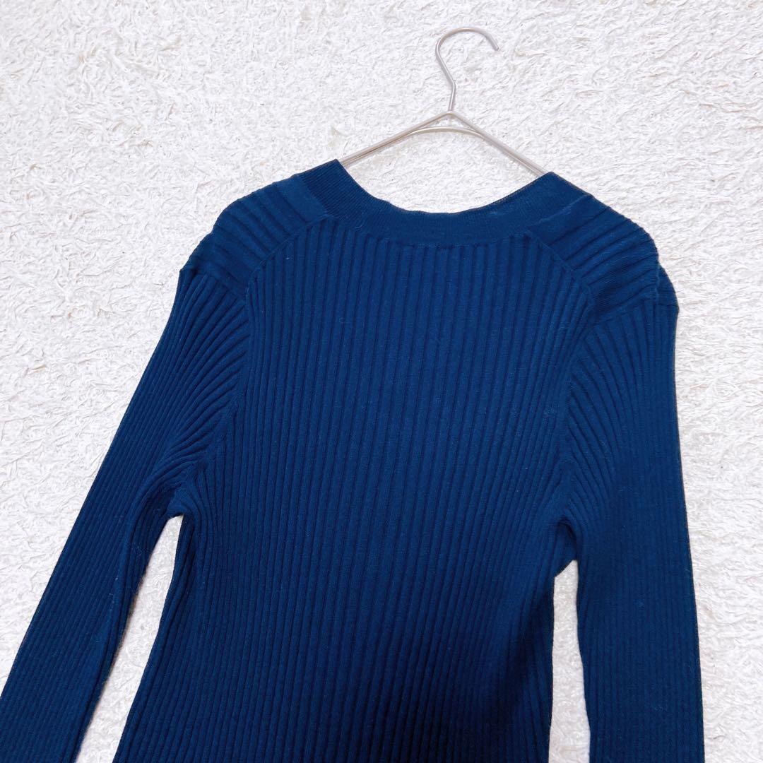 現行　ヴェルメイユ パー イエナ　リブＶネックニット　イタリアシ　ネイビー