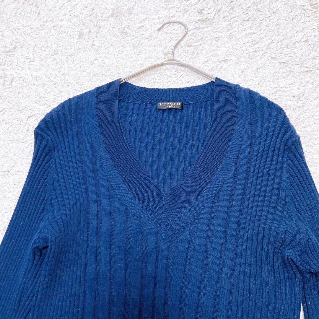 現行　ヴェルメイユ パー イエナ　リブＶネックニット　イタリアシ　ネイビー