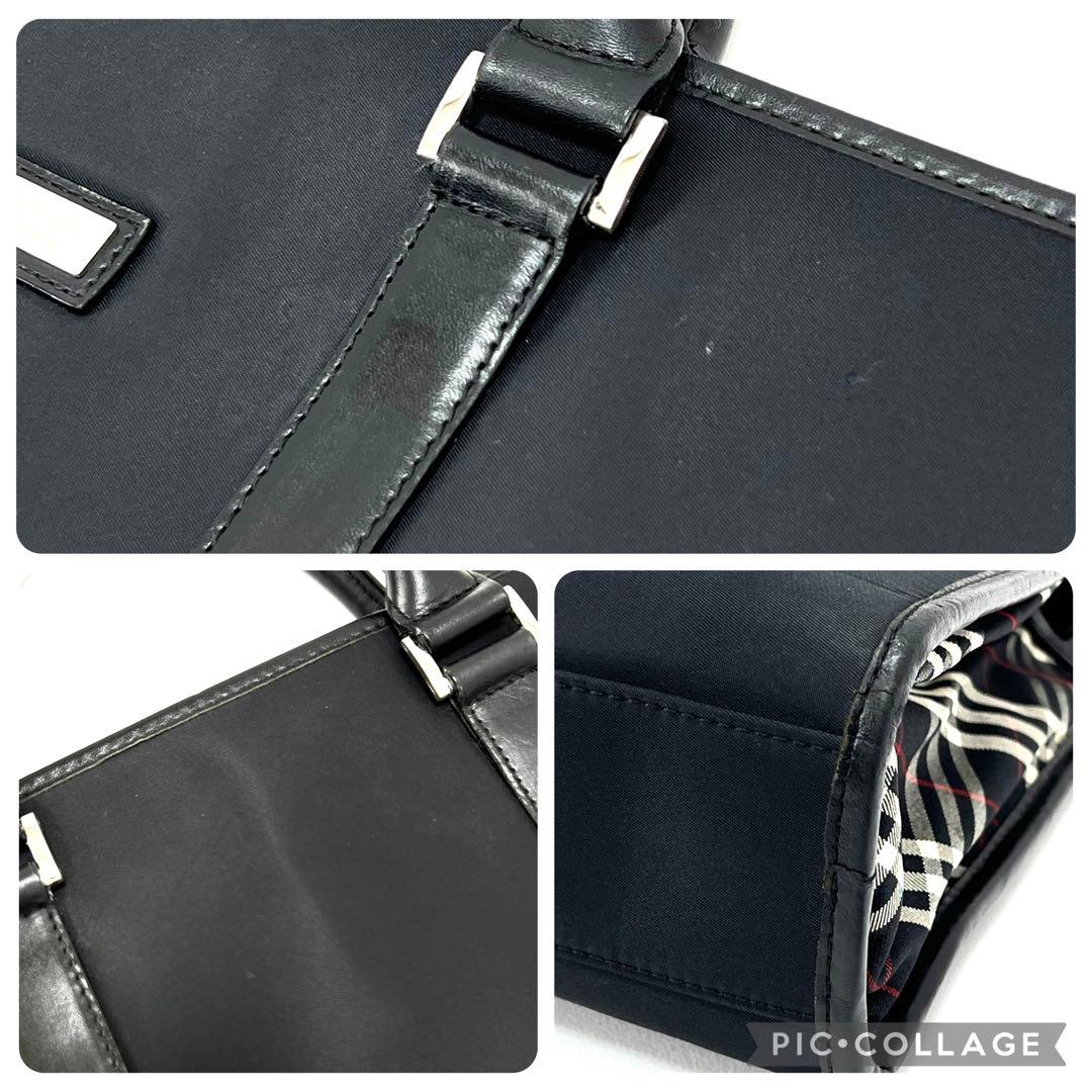 バーバリーブラックレーベル　ビジネスバッグ　ナイロン　レザー　チェック　ブラック