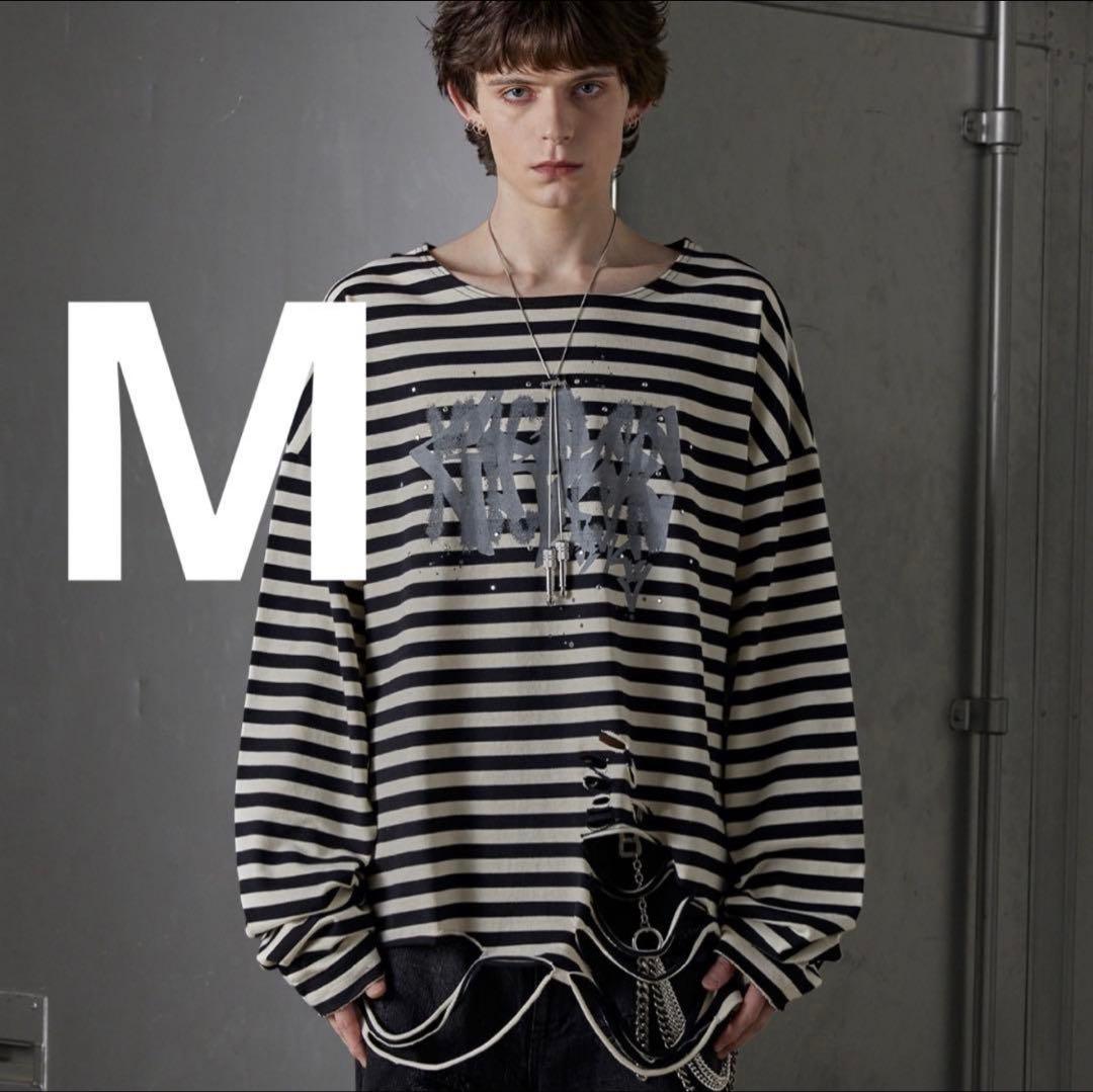 GRANCY 総柄ラインストーン ボーダー ロンT M