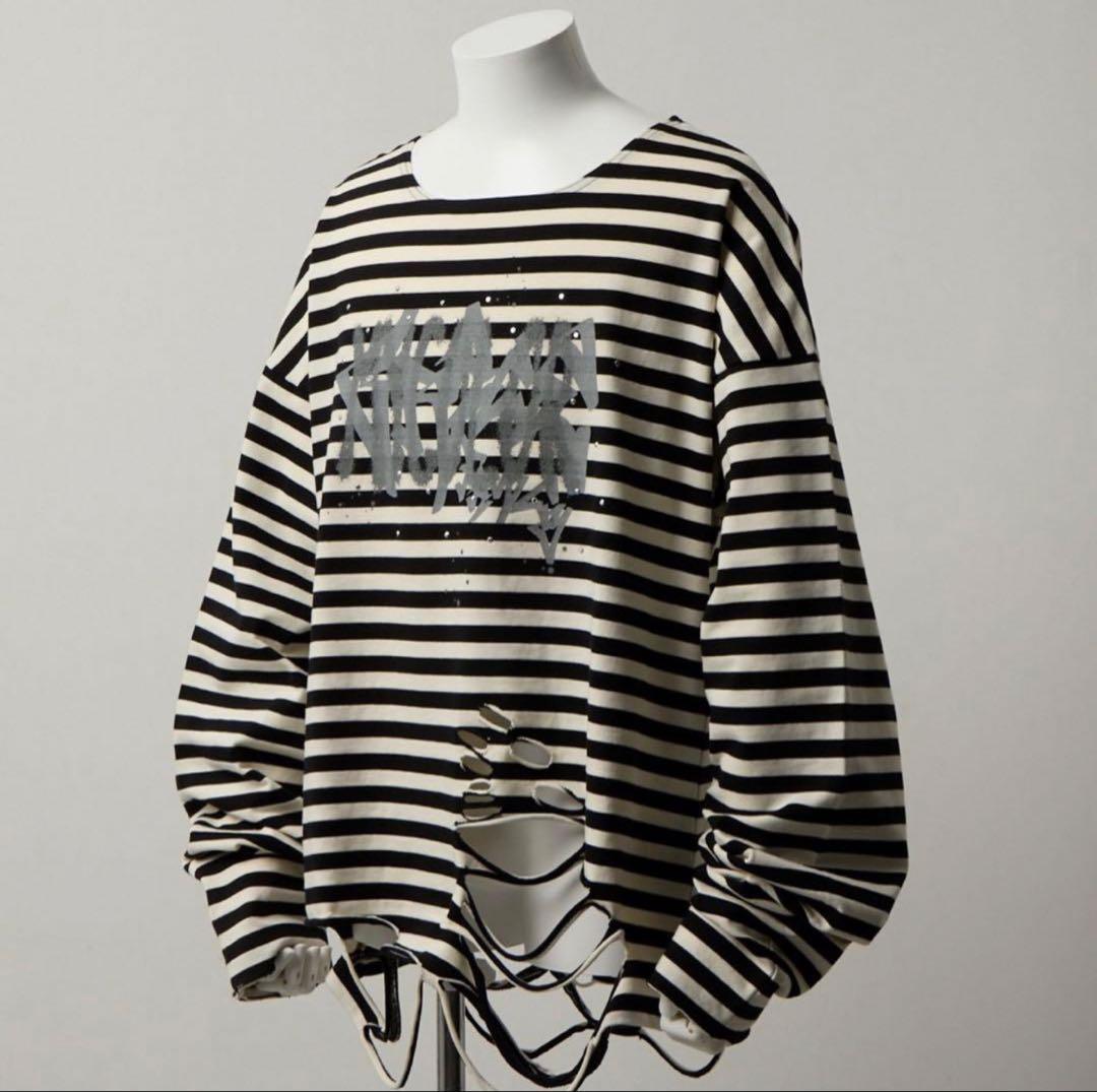 GRANCY 総柄ラインストーン ボーダー ロンT M