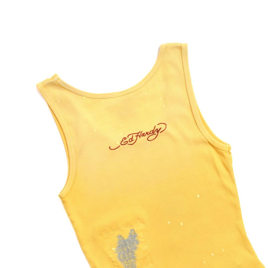 【美品】ED HARDYエドハーディ ベイビーデビル ダメージドタンクトップ黄色