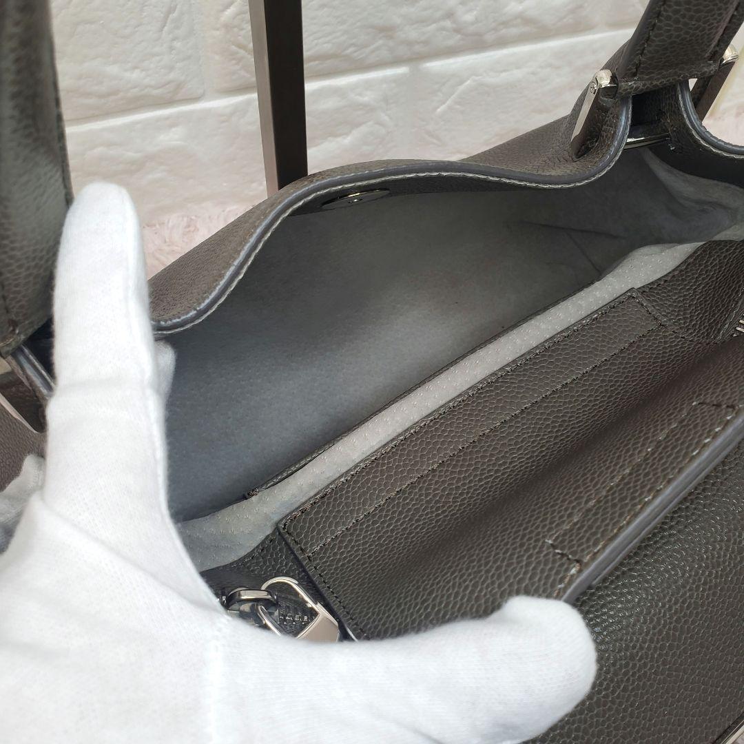 HIROFU ヒロフ ターンロック ハンドバッグ グレー レザー 美品