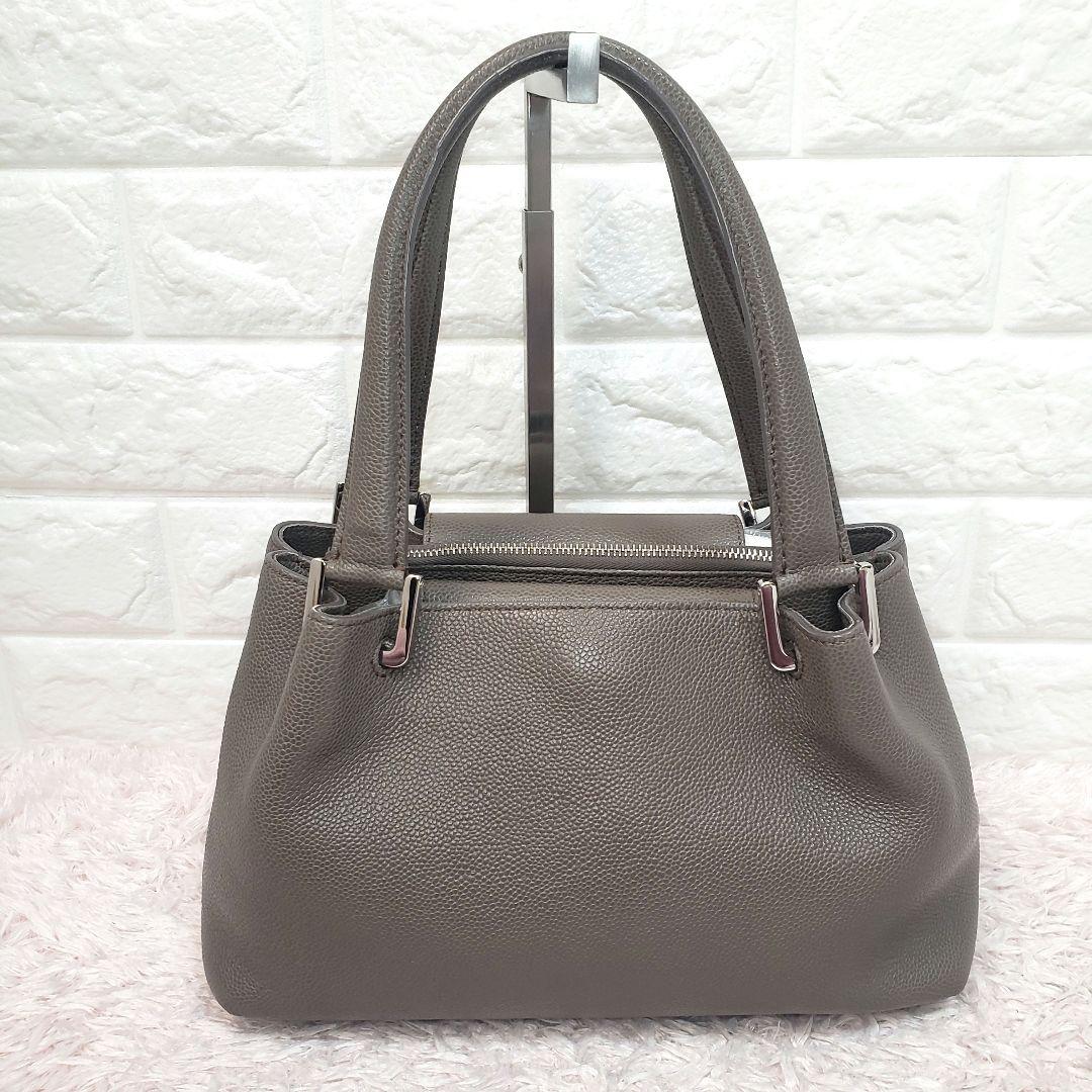 HIROFU ヒロフ ターンロック ハンドバッグ グレー レザー 美品