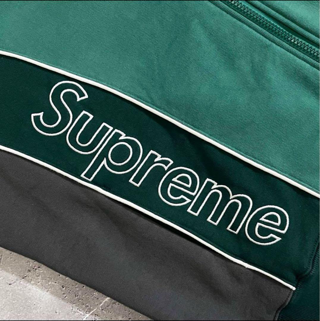 Supreme】トラックパネル ジップパーカー 刺繍 バイカラー 切り替え 緑