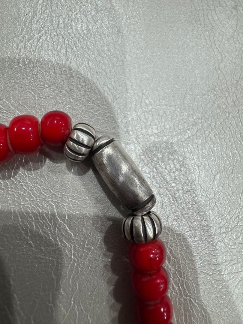 LARRY SMITH ラリースミス 赤ビーズブレスレット　シルバー