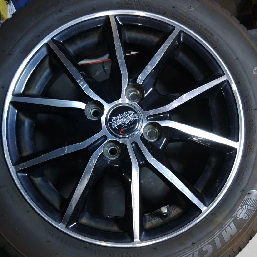 ②《軽四》１４の１００の４半Ｊ４穴　155/65R14　中古２本セット