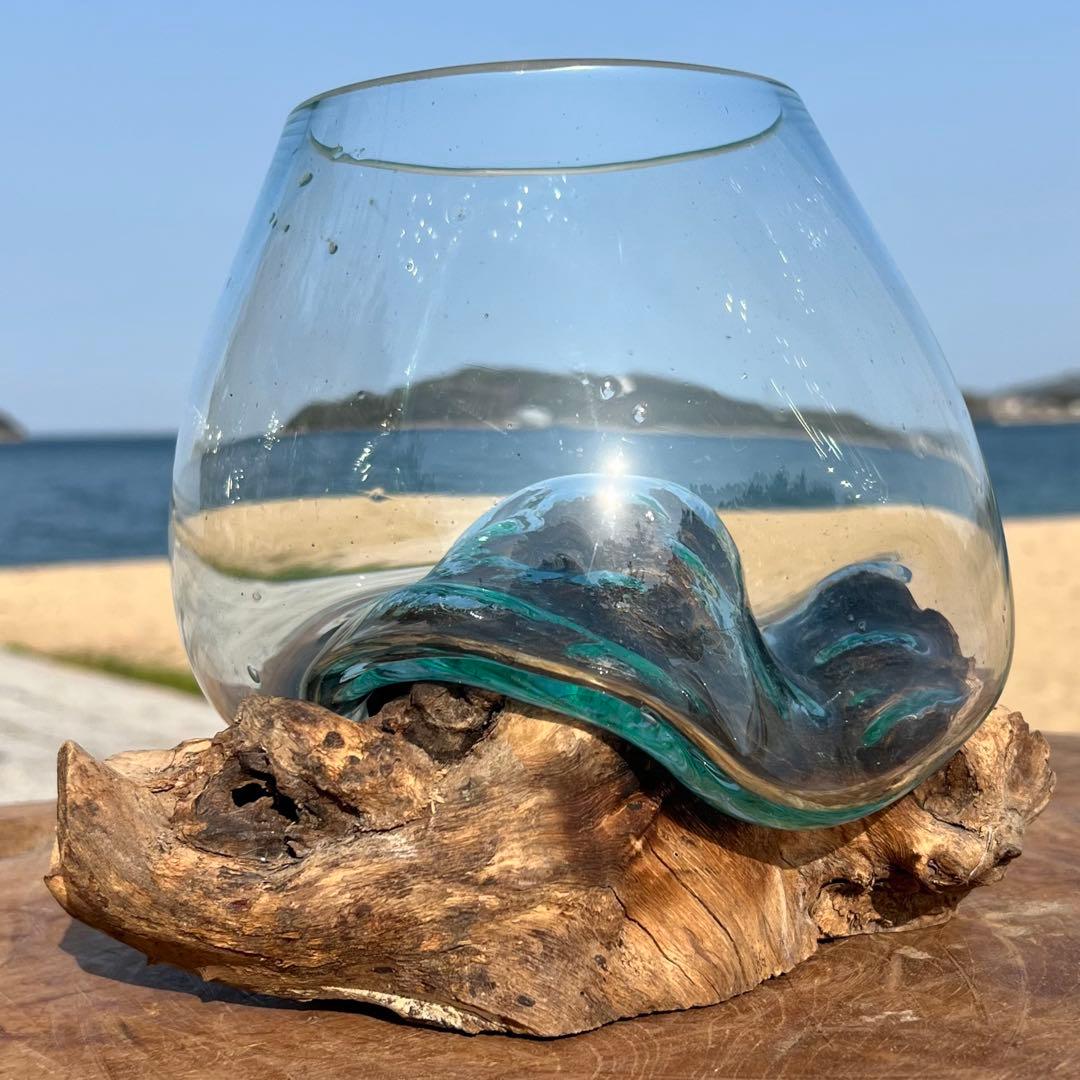 流木ガラス オブジェ中P 花瓶 金魚鉢 ガーデニング テラリウム 観賞魚 容器