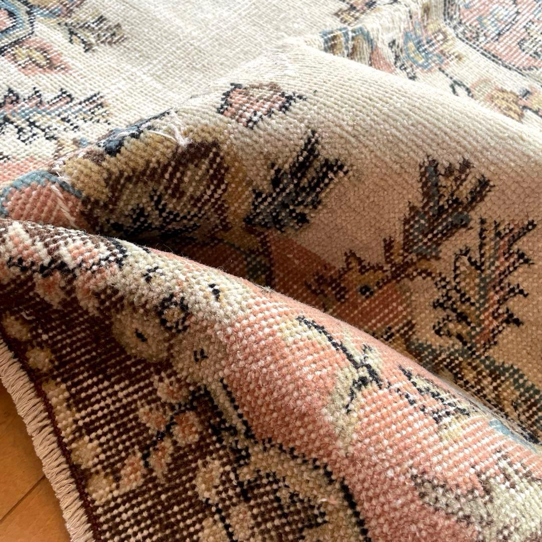 118×207 フローラルメダリオン　スモーキーピンク　トルコヴィンテージラグ