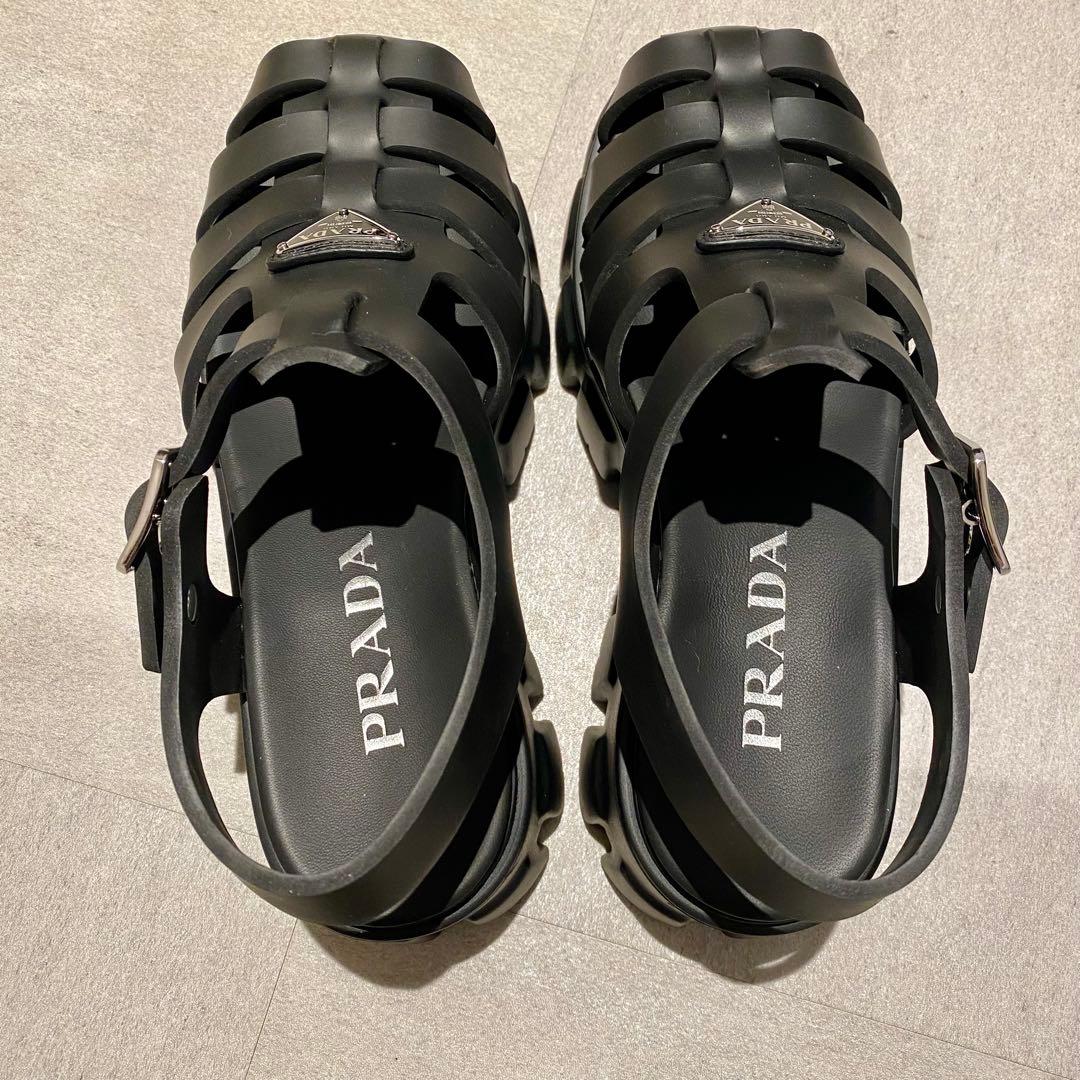 1度着用 美品 プラダ モノリス ラバー サンダル 38 PRADA